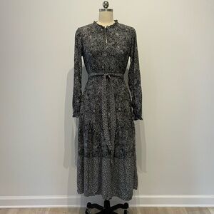 LOFT Black and Gray Long Sleeve Dress